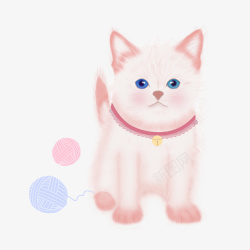 手绘卡通可爱粉色小猫毛线球素材