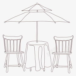 简笔素描画餐厅桌椅和太阳伞高清图片