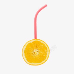 创意四色橙子片插着吸管的橙子高清图片