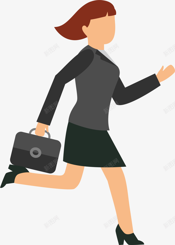 跑步上班的女人插画png免抠素材_新图网 https://ixintu.com 人物插画 奔跑 女人插画 提着公文包 职场女性 跑步上班