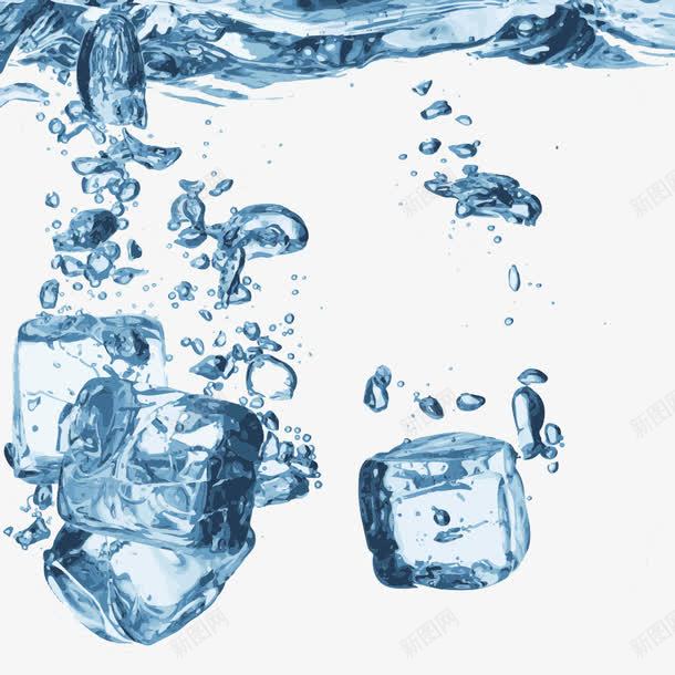 掉进水里的冰块png免抠素材_新图网 https://ixintu.com 冰块 水波 水里 蓝色