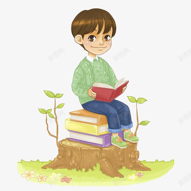 坐在书上看书的男孩png免抠素材_新图网 https://ixintu.com 努力 勤奋 卡通手绘 坐着 坐着读书 奋斗 学习 学习场景 学知识 看书