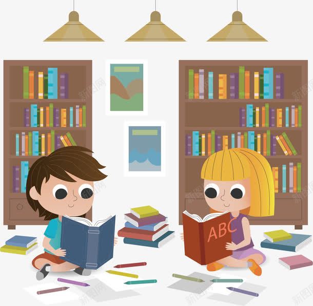 房间里看书的小朋友png免抠素材_新图网 https://ixintu.com 书本 书柜 儿童看书 儿童阅读 室内 房间 教育 看书