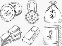 手绘钥匙设计手绘货币保险柜高清图片