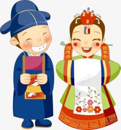 服饰结婚卡通开心韩国夫妇结婚高清图片