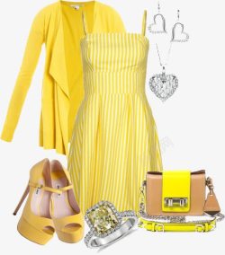 黄色连衣裙嫩黄色条纹吊带连衣裙高清图片