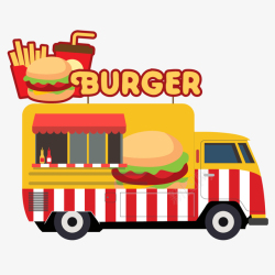 卡通快餐车汉堡包薯条卡通风景汉堡快餐矢量图高清图片