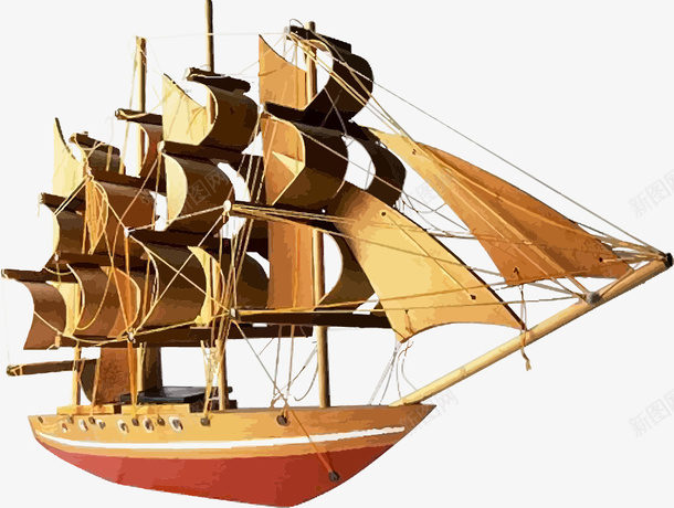 金色帆船png免抠素材_新图网 https://ixintu.com 免费矢量下载 插画 船只模型 金色帆船