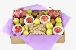 白底水果礼盒箱子里的各种水果高清图片