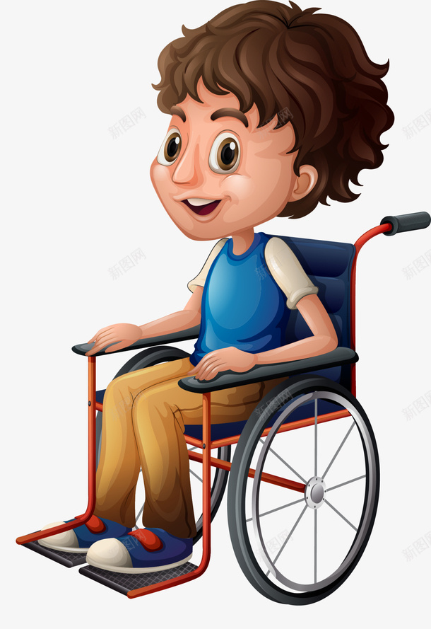 全国助残日残疾儿童png免抠素材_新图网 https://ixintu.com 全国助残日 卷发男孩 坐着轮椅 开心 残疾人 残疾儿童