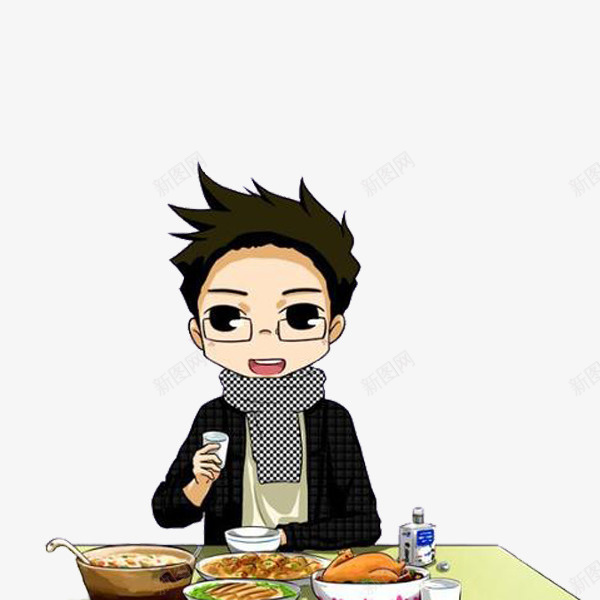吃饭的男人png免抠素材_新图网 https://ixintu.com 卡通 可爱 帅气的 江小白 白酒 简笔 饭菜
