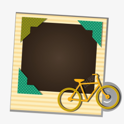 自行车户外木色条纹边框卡通拍立得照片图标高清图片