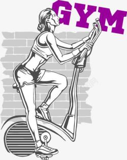 动感单车手绘运动美女健身侧面插图高清图片