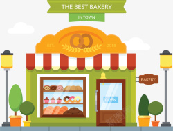 烘焙店宣传海报街边美味面包店店面矢量图高清图片