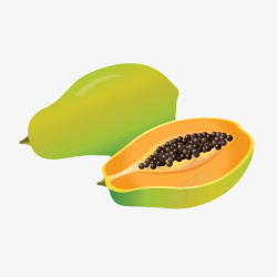 番木瓜青色食物带黑色仁的熟木瓜卡通手高清图片