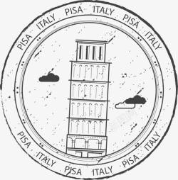 比萨斜塔邮票复古意大利披萨斜塔高清图片