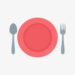 红色餐具红色盘子和灰色刀叉高清图片