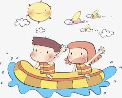 划船的孩子素材