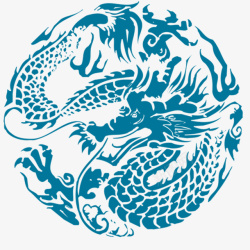 龙抬头中国风手绘蓝色龙高清图片