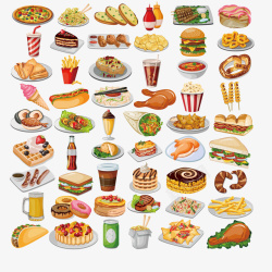 快餐店设计快餐店里丰富的食物矢量图高清图片