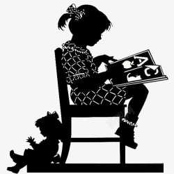 椅子剪影读书的小女孩高清图片