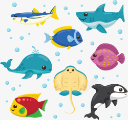 海洋鱼类笔刷可爱卡通海洋生物矢量图高清图片
