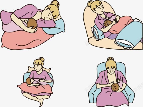 四款正确的母乳喂养方式图标png_新图网 https://ixintu.com AI 卡通 正确的母乳喂养方式 母乳喂养 漫画
