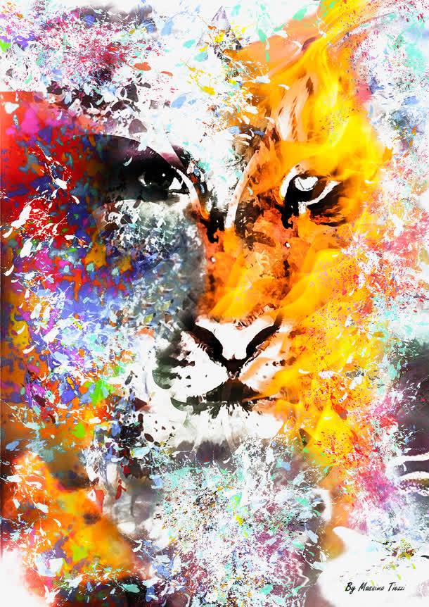 彩绘狮子图案碎片效果png免抠素材_新图网 https://ixintu.com 创意动物彩绘 彩绘狮子图案 碎片效果