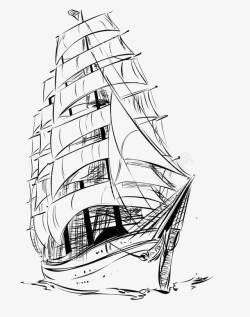 中国风素描帆船素材