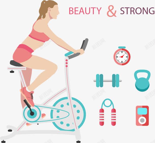 脚踏车健身运动png免抠素材_新图网 https://ixintu.com 健身房 健身训练 动感单车 女性锻炼