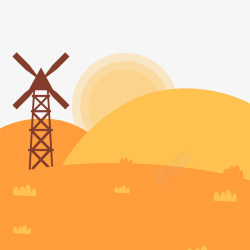 山水风景装饰橙色草地上的大风车高清图片