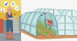 农村卡通卡通农民蔬菜种植管理高清图片