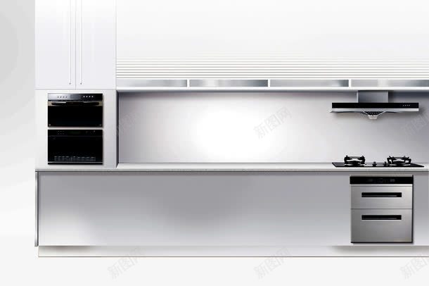 现代厨房psd免抠素材_新图网 https://ixintu.com 创意橱柜 厨房 室内 橱柜 烤箱 白色墙壁