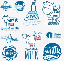 蓝色卡通牛奶形象矢量图素材