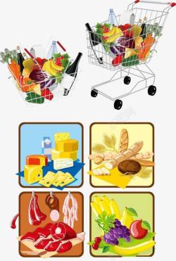 种类繁多装满食物的超市购物车高清图片