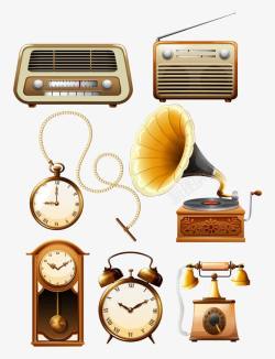 哑光铜质留音机复古家电时间钟表高清图片