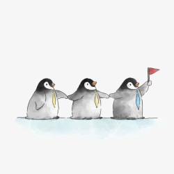 卡通手绘队伍的企鹅矢量图素材