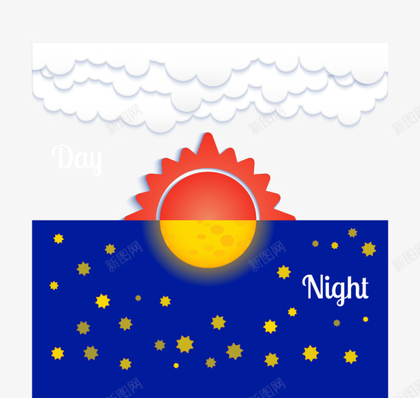 昼夜交替矢量图eps免抠素材_新图网 https://ixintu.com 云朵 免费矢量下载 太阳 昼夜交替 矢量图