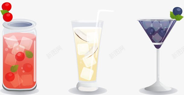 手绘饮料果汁png免抠素材_新图网 https://ixintu.com 手绘 果汁 樱桃汁 玻璃杯 蓝莓汁 饮料
