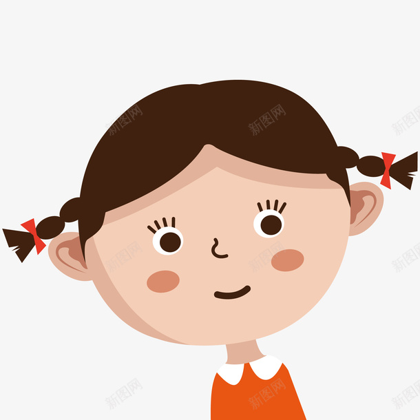 卡通绑着辫子的女孩png免抠素材_新图网 https://ixintu.com 儿童节 卡通 可爱 头像设计 女孩 辫子