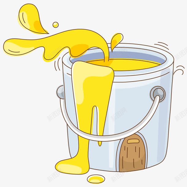 一桶黄色的颜料png免抠素材_新图网 https://ixintu.com 动漫动画 卡通手绘 水桶 液体 装饰图 颜料 黄色