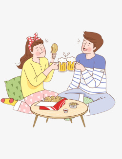 卡通一起喝酒的情侣图素材