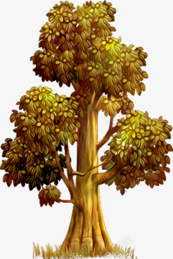 泛黄叶子泛黄色的卡通大树高清图片