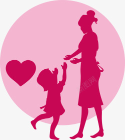 母子快乐PNG图片母亲节母子剪影粉色标签高清图片