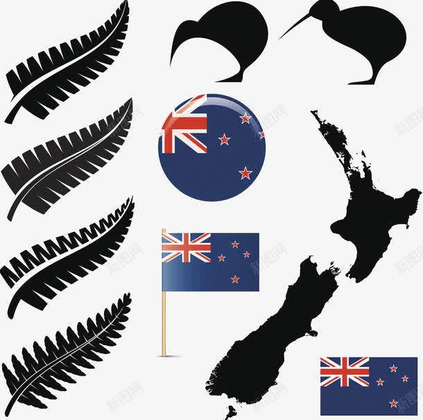 一组澳洲元素图案png免抠素材_新图网 https://ixintu.com 新西兰地图 新西兰标志性 澳洲 白鹮 羽毛