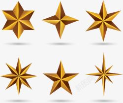 六角星装饰手绘立体金色星星高清图片