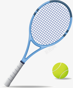 蓝色玻璃球蓝色网球拍和黄色网球矢量图高清图片