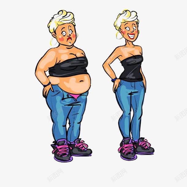 胖瘦对比png免抠素材_新图网 https://ixintu.com 卡通对比 卡通胖瘦对比 吃的多 好看 瘦子 胖子 胖瘦对比 苗条的 高矮胖瘦