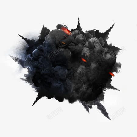 黑色烟雾爆炸png免抠素材_新图网 https://ixintu.com 卡通 火光 爆炸 黑色烟雾