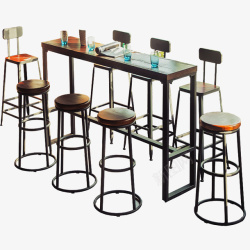 铁艺咖啡厅桌椅实木酒吧台桌椅高清图片